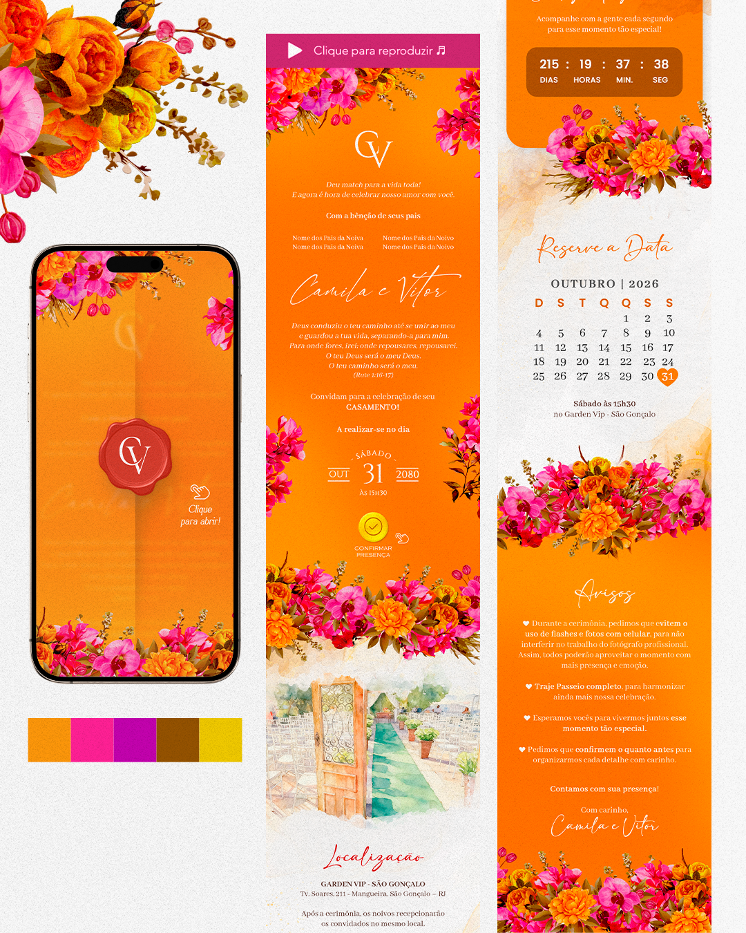 Convite Digital Interativo para Casamento | Verão Vibrante